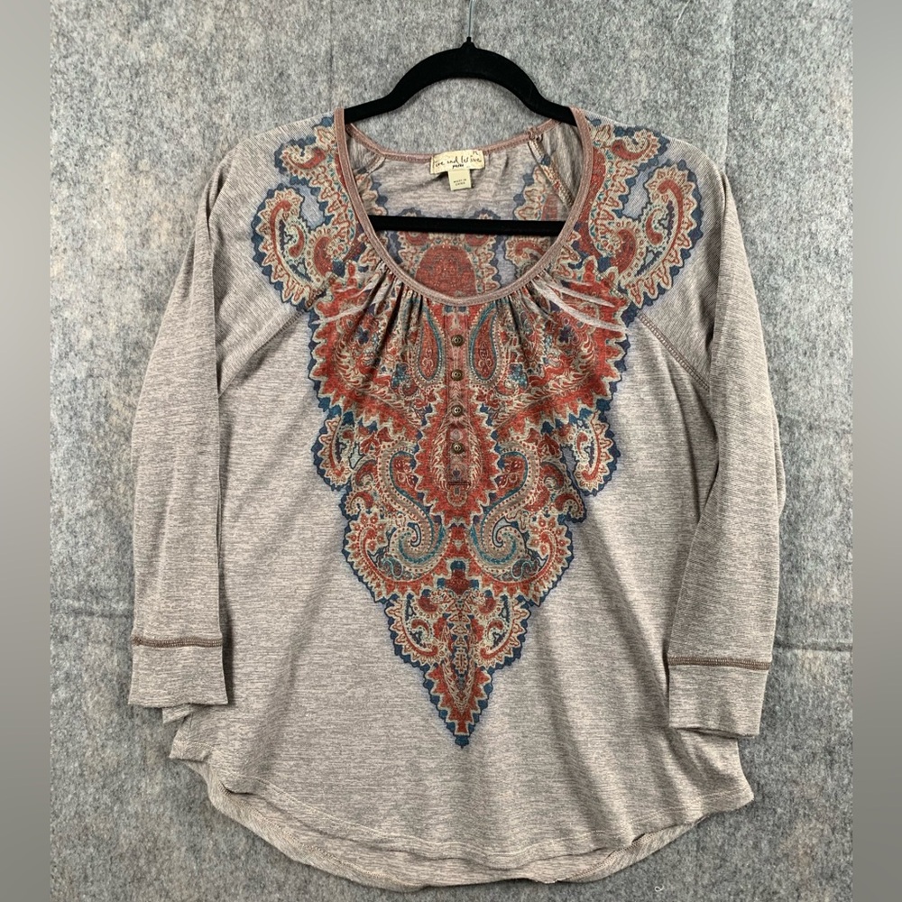 Live and Let Live Womens Size P‎ large Boho Tribal style round neck 3/4 sleeve